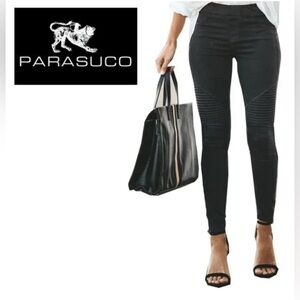 Parasuco High Waist Black Moto Leggings L